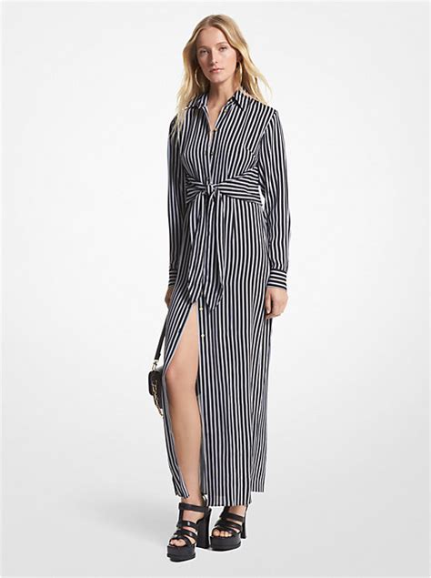 michael michael kors striped crinkled georgette tie-neck dress|Striped Georgette Dress .